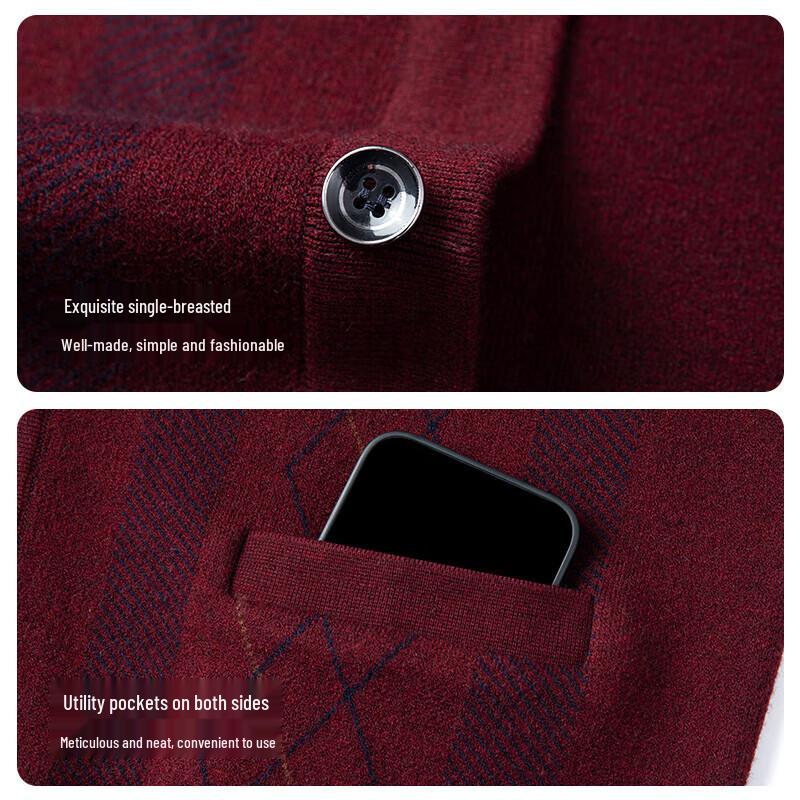 Hengyuanxiang Men's V-Neck Thick Knit Cardigan