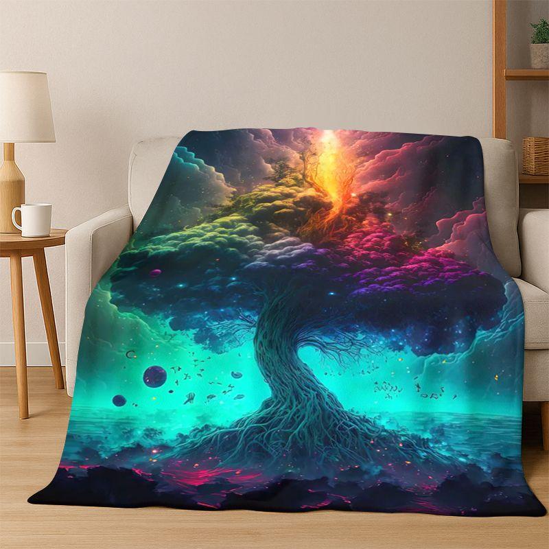 Tree of Life Nordic Mythology Yggdrasil Nature cartoon Flannel Blanket Soft Throw Blanket for Bedroom Living Room Bed Travel kid