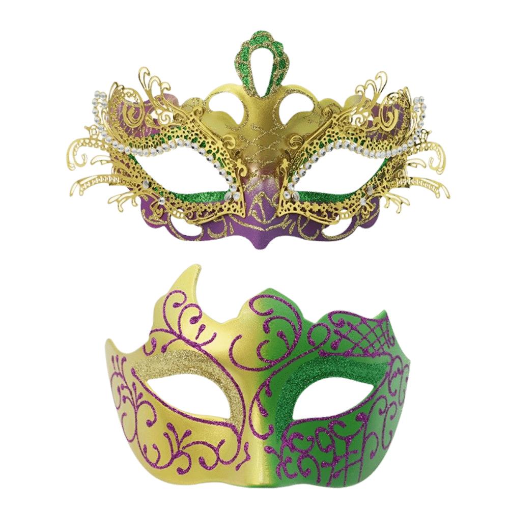 2 Stück Spitzenbemalte Maske Farbverlauf Glitzer Augenmaske Gotisches Elegantes Halbgesichtsmasken-Set Maskenballparty
