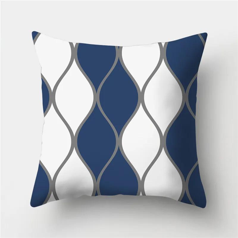 Sofa Cushion Pillow Home Decor Pillowcase Geometric  Cover Blue Grey  Decoration