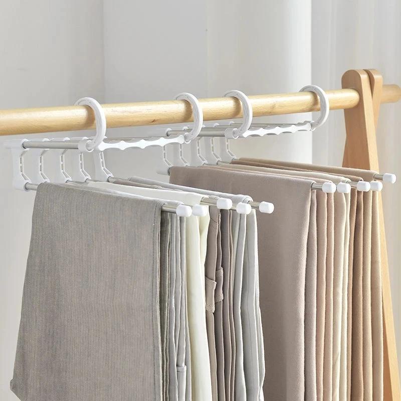 5 in 1 Stainless Steel Pants Rack Wardrobe Storage Adjustable Magic Trouser Hangers Multifunction Towel Shelves Closet Organizer