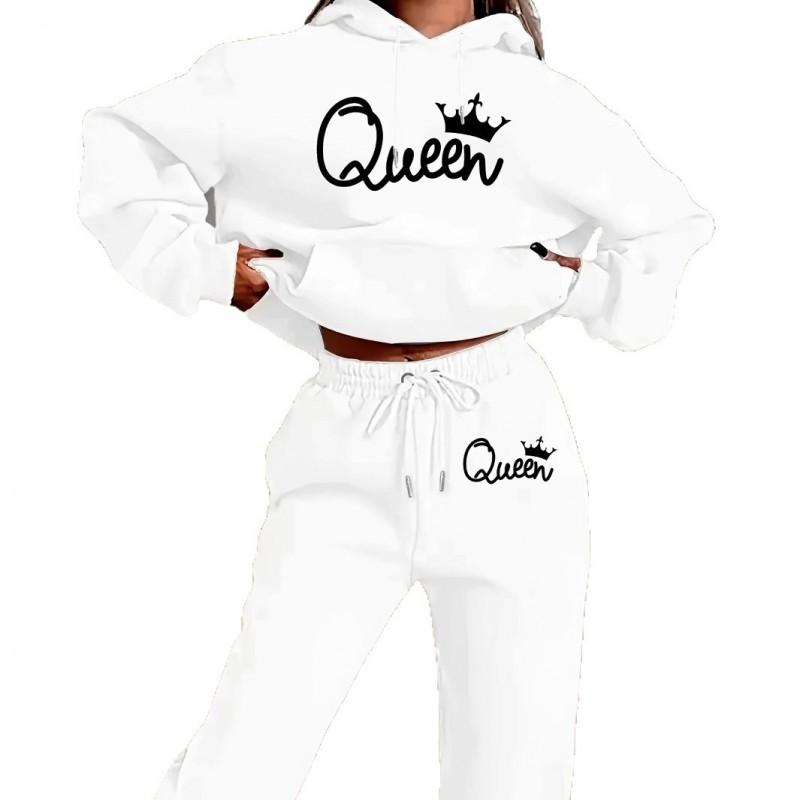 Womens Casual Hooded Sweatshirt Loose Pants Set With Letter Print Winter Wear