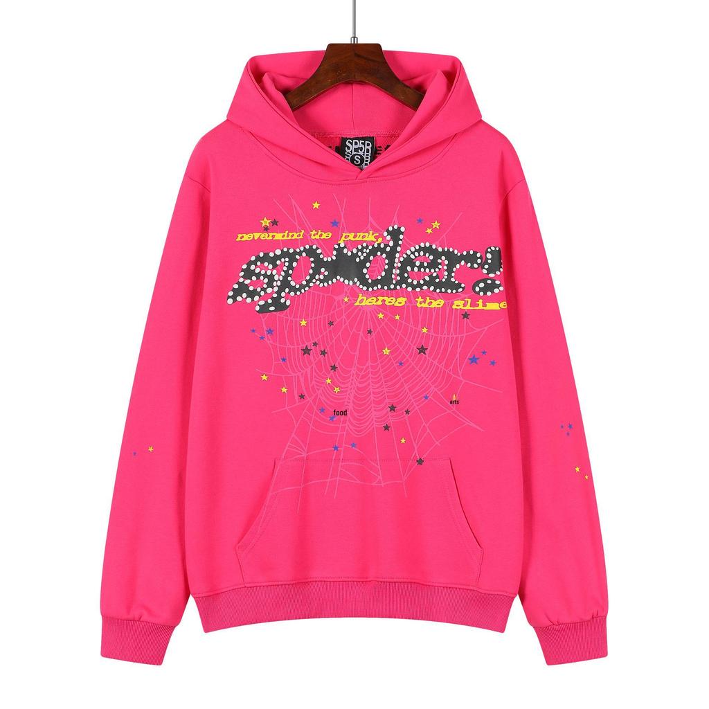 Amerikanischer Stil Sp5der 55555 Spinnennetz Schaumstoffdruck Lockerer Frottee Hoodie für Herren