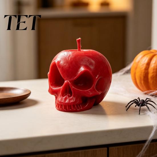 Dark Style Table Centerpieces 3D Printed Apple Skull Desktop Ornament, Gothic Halloween Decor Figurine, Creepy Decorations Creative Art Craft