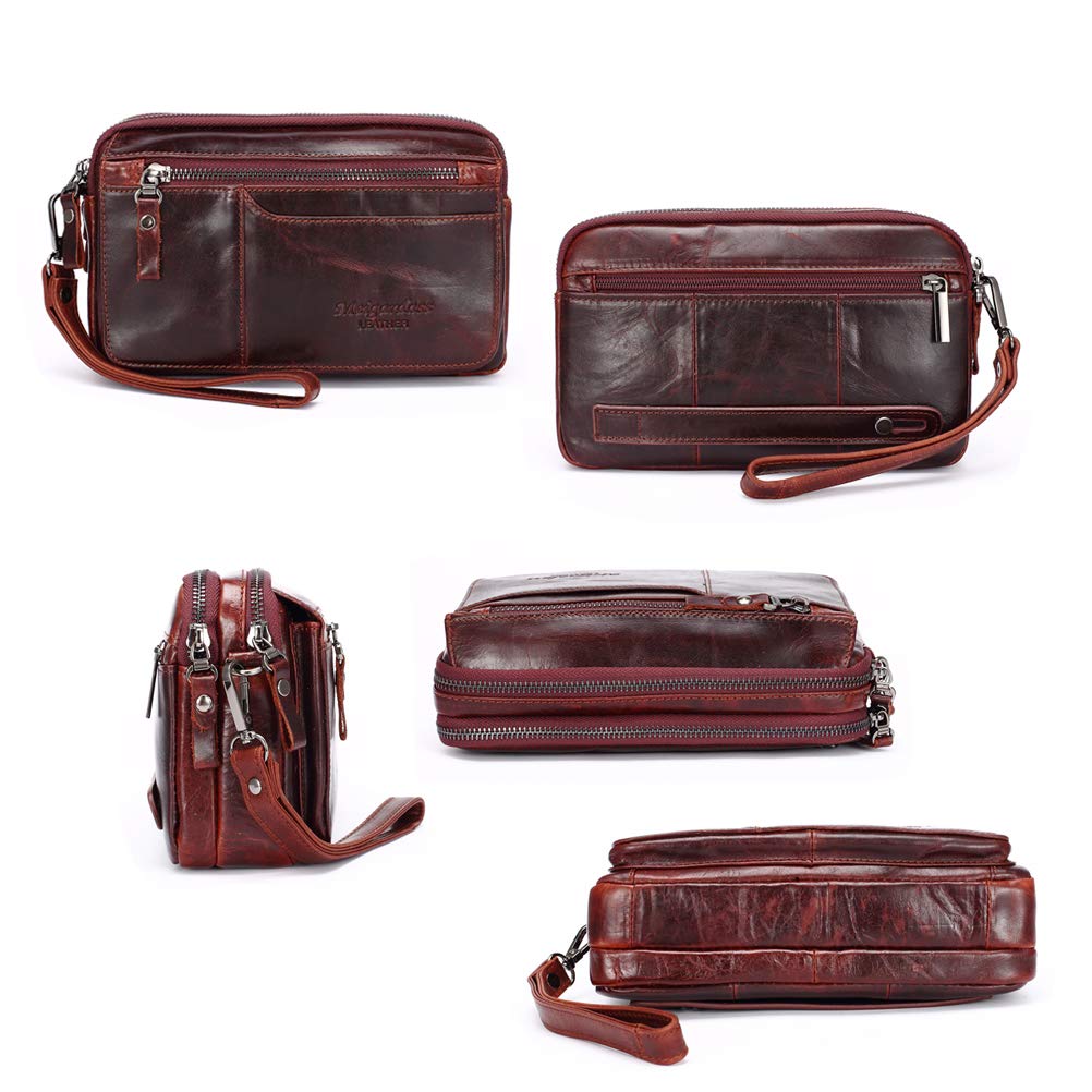 Meigardass Clutch Second Genuine Popular Clutch Large Capacity Men's Bag, Bag, Leather, Bag, Simple, Lightweight, (Red-3)