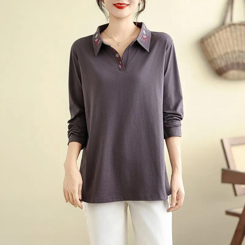 Women's Oversized Polo Shirt Long Sleeve Loose Fit Solid Black Casual Blouse Bottoming Top
