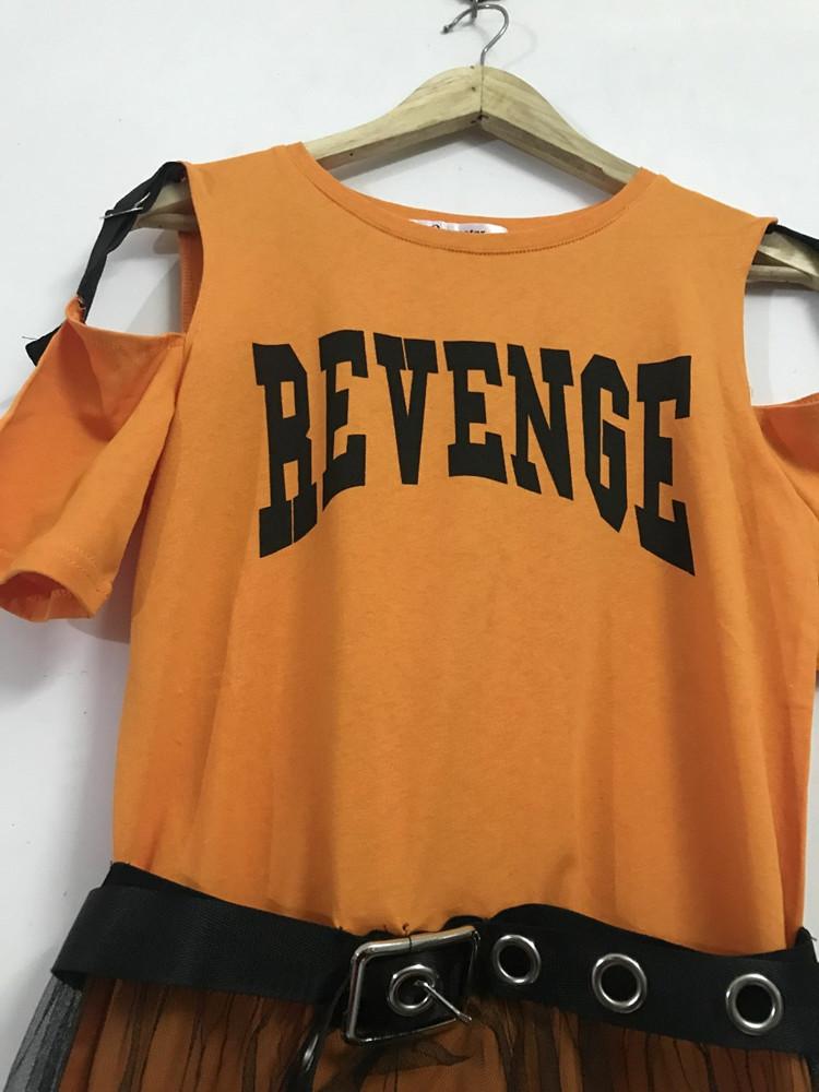 Letní nové dámské dopisní potisk Dlouhé triko bez ramínek Šaty+síťovaná sukně 2dílné sady Módní tylové obleky s páskem