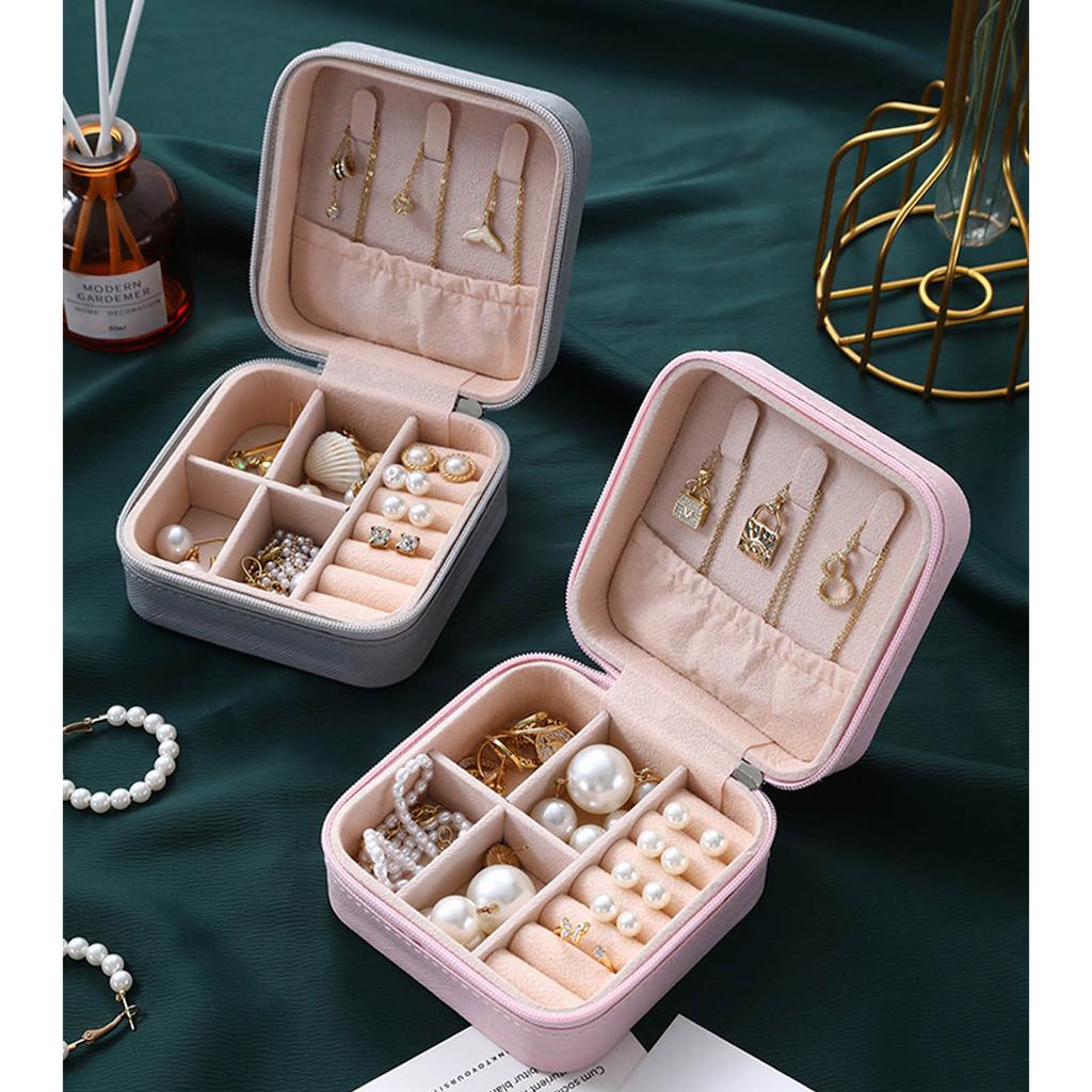 Single Layer Storage Box Small Travel Leathers Jewelry Box Zipper Holder for Rings Earrings Necklaces Storage Display