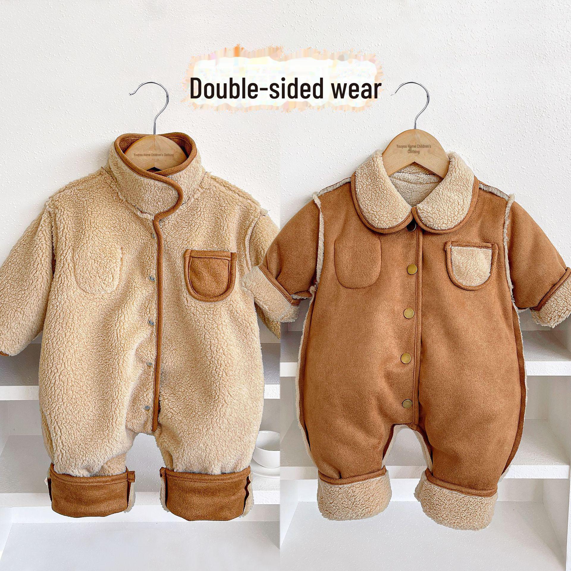 

Двусторонний бархатный детский комбинезон на осень и зиму - Теплый и утепленный дизайн 66 cm