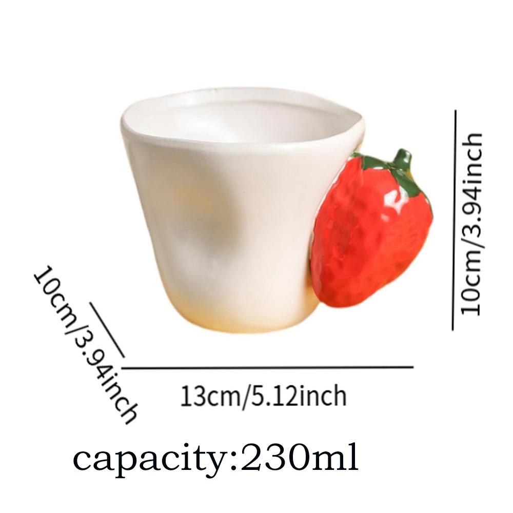3D Strawberry Lemon Mug, Irregular Ceramic Coffee Cup with Fruit Handle, Nordic Ins Style Tea Milk Mugs, Novelty Drinkw 230ml