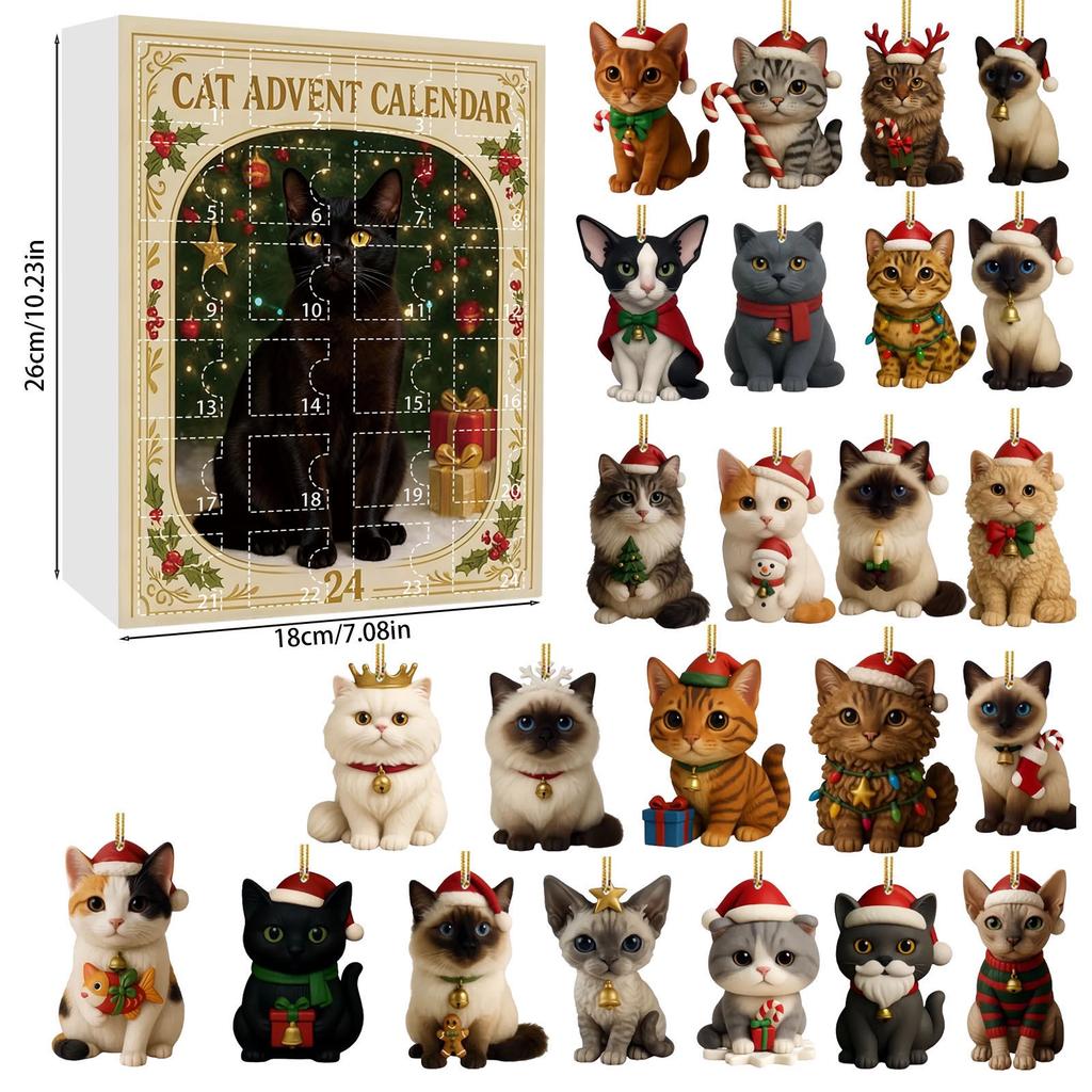Cat Lovers Advent Calendar Christmas Countdown Calendar 2D Acrylic Cute Cat Calendar Artistic Holiday Ornament for Christmas