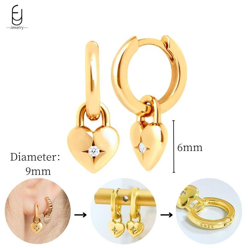 925 Sterling Silver Needle Vintage Heart/Shell Pendant Earrings Round/Square Plate Hoop Earrings for Women Party Fashion Jewelry