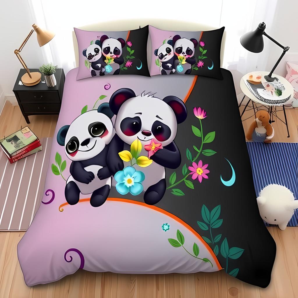 Bettdecke Cartoon Panda Niedlich Liebe Englischer Panda Digitaldruck Bettwäsche Set Geeignet Kinder Kinder Und Erwachsene