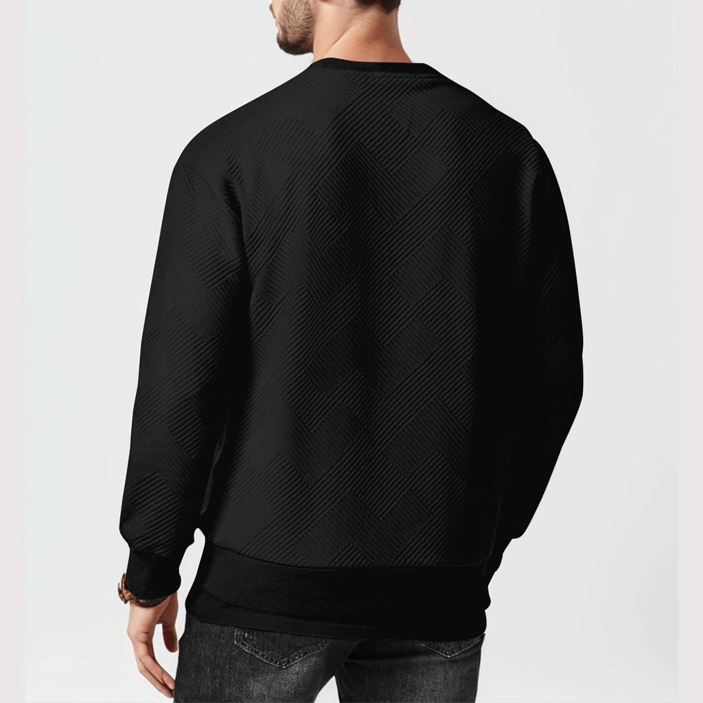 Męska bluza z okrągłym dekoltem, casualowa, z długim rękawem, z geometryczną teksturą, modny pulower
