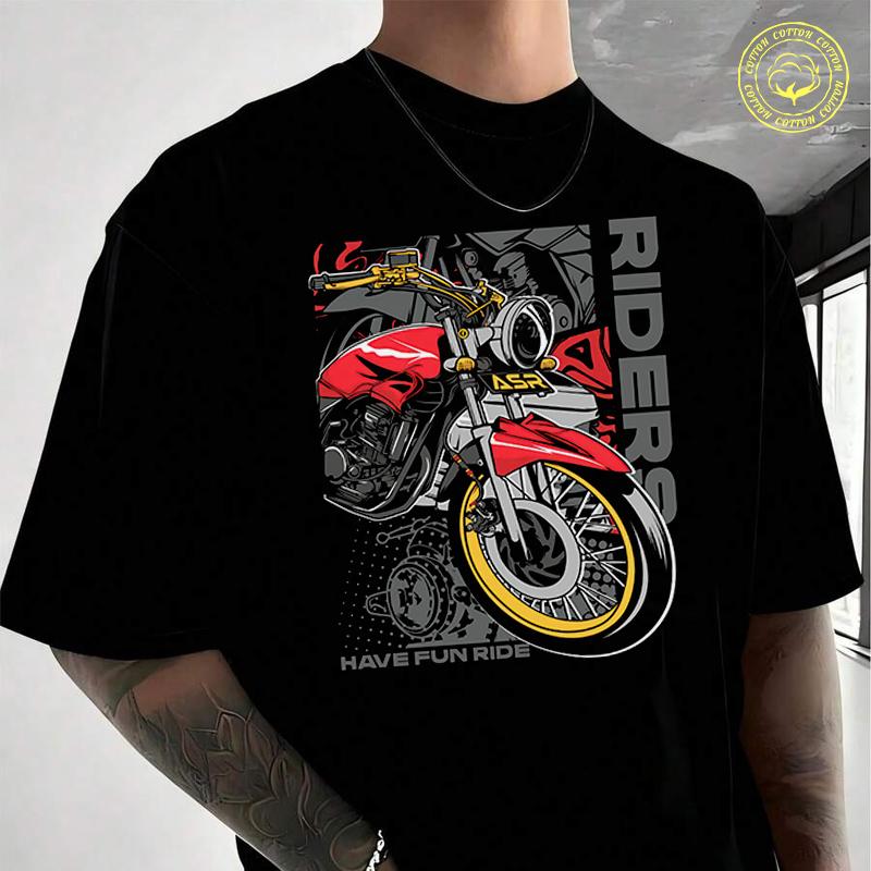 Men's Moto T-Shirt HAVE FUN RIDE Motorcycle Casual Street Suitable For Travel And Sports Tee