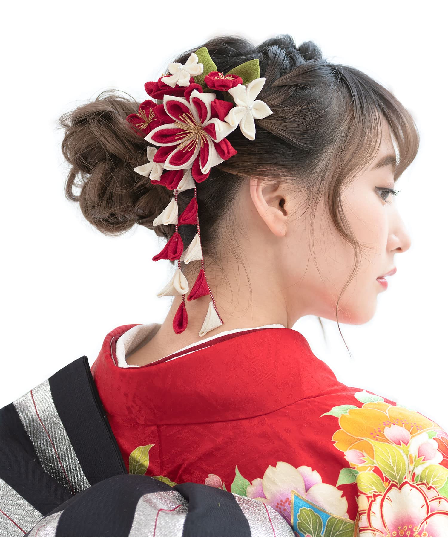

[SOUBIEN] (Soubien) Hair Ornament Set for Coming-of-Age Ceremony and Graduation: Tsumami-zaiku (traditional Japanese fabric flower making) 3-piece