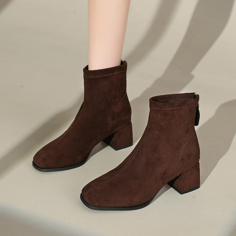 

2026 Autumn Concise Retro Thick Heels Woman Ankle Boots Fashion Square Toe Party Dress Shoes Comfortable Short Botas Mujer 42