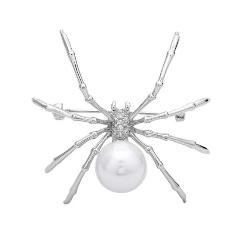 Vintage Pearl Spider Brooch for Women Men Punk Black Metal Zircon Geometric Animal Brooch Halloween Jewelry Accessories