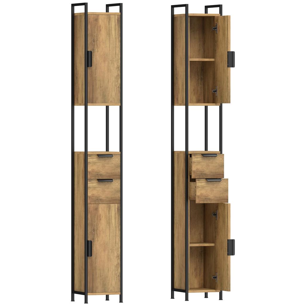 Freestanding Bathroom Cabinet, Tall Bathroom Storage Cabinet with Drawers and Shelves, Linen Storage, Brown