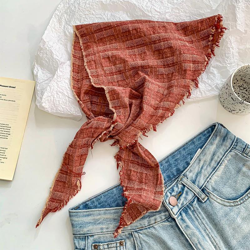 

Triangle scarf headscarf women s new retro and old rough edge scarf small scarf silk scarf waist stacked belt