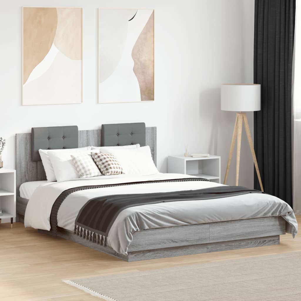 Bed Frame with Headboard Grey Sonoma 120 x 200 cm Engineered Wood