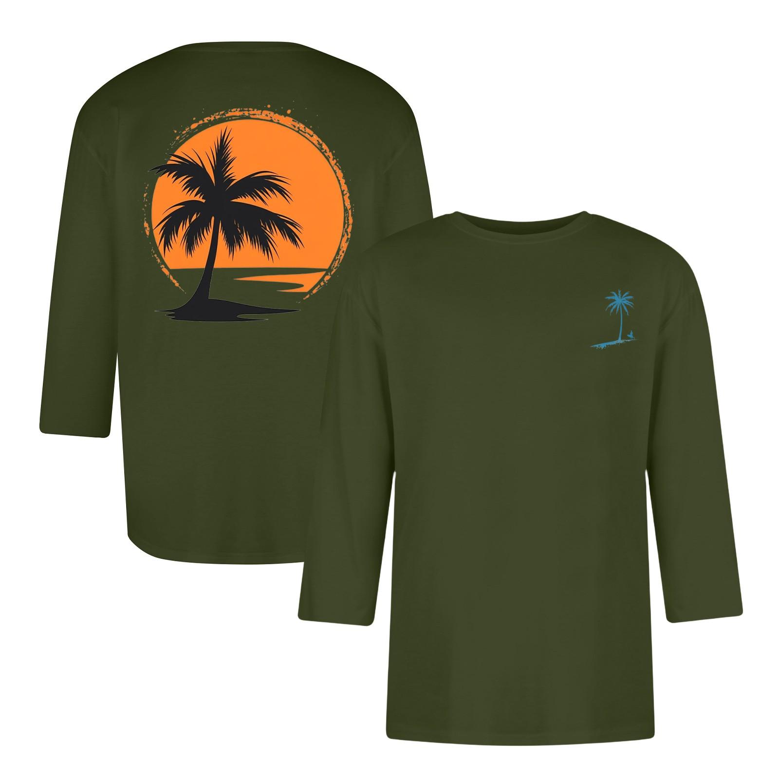 Мужская Мода Повседневный Принт Дня Независимости Вырез Рукав Семь Восьмых Топ Футболка L армия зеленый 1798₽