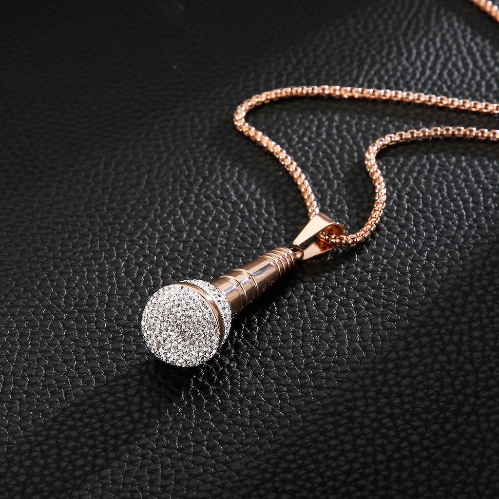 Kalen Hip Hop Trend Microphone Pendant Charm Men's Necklace Party Gift Zircon Stainless Steel Jewelry