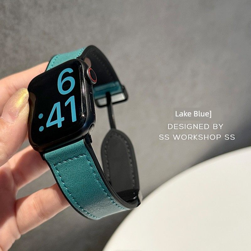 

New Arrival Retro Crazy Horse Leather Silicone Magnetic Fit4 Strap for Huawei Fit3 Apple S10iwatchs98 Lake Blue] Applicable: Red Rice watch5