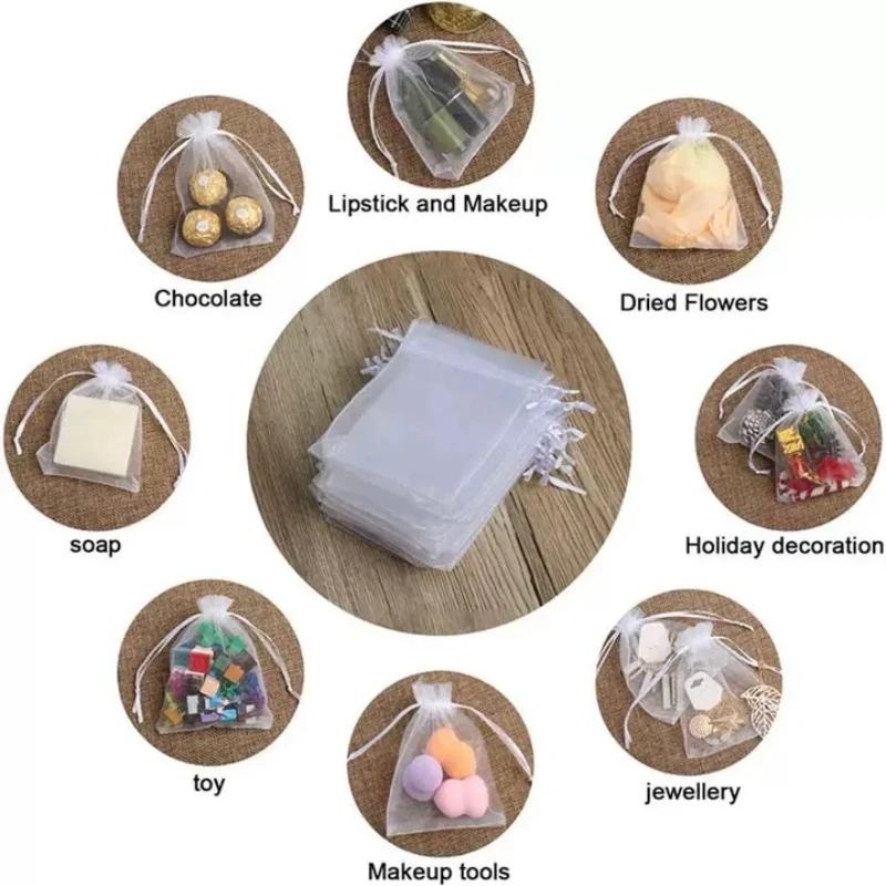 Kordelzug Organza Tüll Schmuckbeutel Weiße Beutel Schmuckverpackung Hochzeit Weihnachtsgeschenke Herausnehmbare Party Geschenktaschen