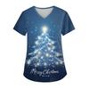 Women's V-neck Christmas Print Short-sleeved Pocket Side Slit Uniform Top
