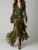 New Chiffon Printed V-neck Floral Pendulum Dress In Autumn, Europe and the United States
