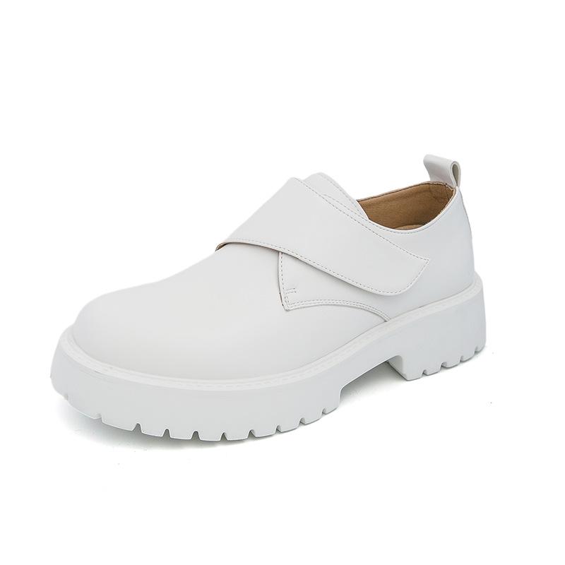 White Short Boots, Lazy One-pedal Thick-soled Inner Height-increasing Zipper, Big-headed Leather Shoes, Men's Loafers, Spring Round Head.