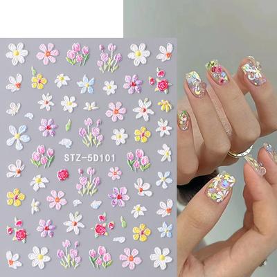Nagelkunst-Aufkleber, Relief 5D Dreidimensional Matt Kleine Gänseblümchen Blume Selbstklebender Nagelaufkleber
