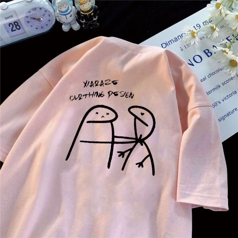

Summer Fashion European and American Trend Funny Cartoon Printing Unisex and Women Loose Casual Tshirt Simple Short Sleeves S