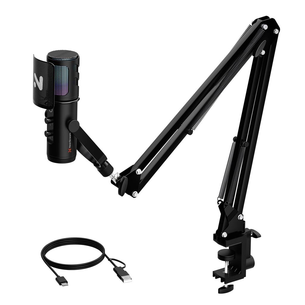 NearStream AM30U Condenser Microphone, USB Gaming Microphone, PC Microphone, Super Cardioid Pattern, RGB Lighting, Wired, 3.5mm Headphone Jack,