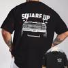 SQUARE UP Square-Toe Truck Graphic Motorcycle Double-Sided Print T-Shirt Men Short Sleeve O-ne