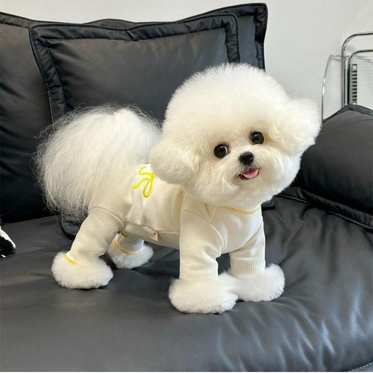 Pet Autumn Winter Velvet Embroidered Bow Four Legged Belly Wrap Teddy Belly Protection Home Clothing Pajamas Puppy Clothes