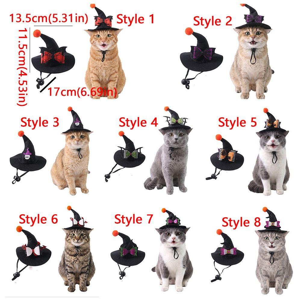 Adjustable Strap Pet Halloween Witch Hat Curved Top Dog Halloween Party Hat  Holiday Decoration