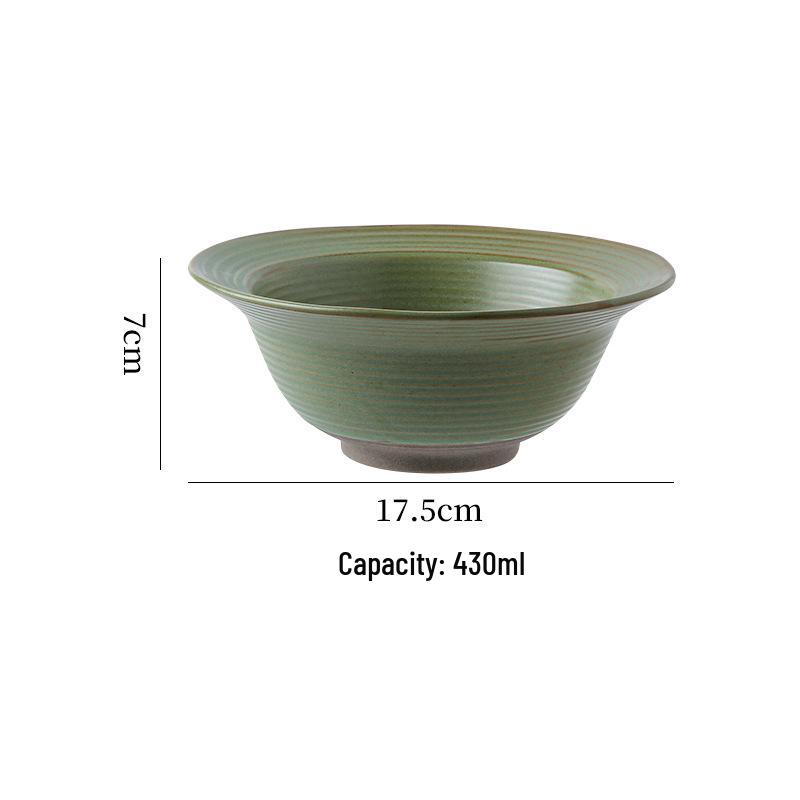 Handmade Retro Japanese Ceramic Ribbed Bowl: Perfect for Pasta, Salad, or Soup