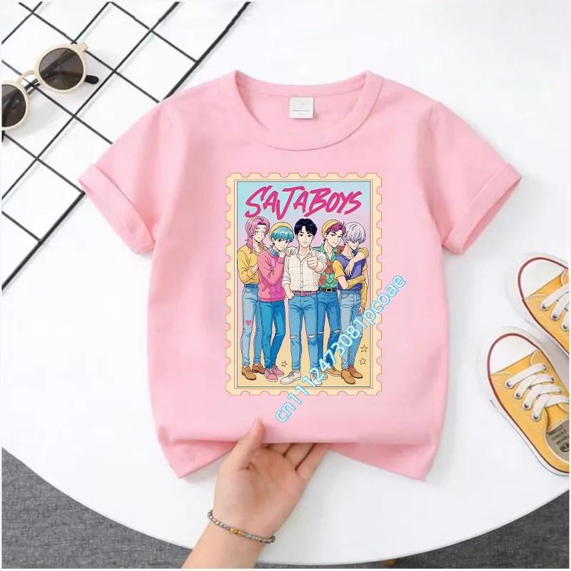 2026 New  K-POP Saja Boys Print Short-Sleeved Spring Summer Clothing for Boys and Girls Cute Polyester T-shirt for Boys and Girls