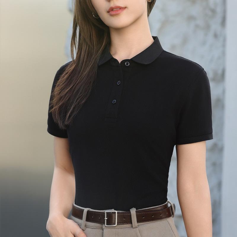 Women's Basic Solid Color Short-sleeved POLO Shirts Summer Knitted Tops Daily Casual Models Can Be Machine Washed and Dry Cleane