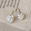 Brincos de Botão Fogos de Artifício de Pérola de Água Doce em Prata Esterlina Real com Ouro 14K para Mulheres Tendência Finos Acessórios de Flor