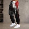 Men S Plus Size Drawstring Printed Jogger Pants Black Pink Gradient Side Pockets Cuffed Ankle
