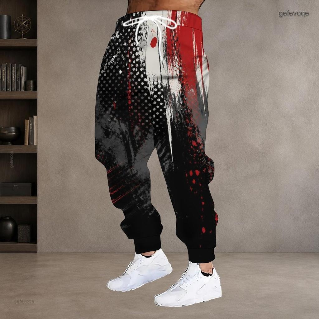 Men S Plus Size Drawstring Printed Jogger Pants Black Pink Gradient Side Pockets Cuffed Ankle