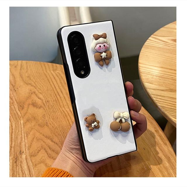 Cute Cartoon Bear Crossbody Leather Phone Case For Samsung Z Fold 3 Z Fold 2 5g Z Fold 4 W21 W22 Card Pocket Phone Cover Funda