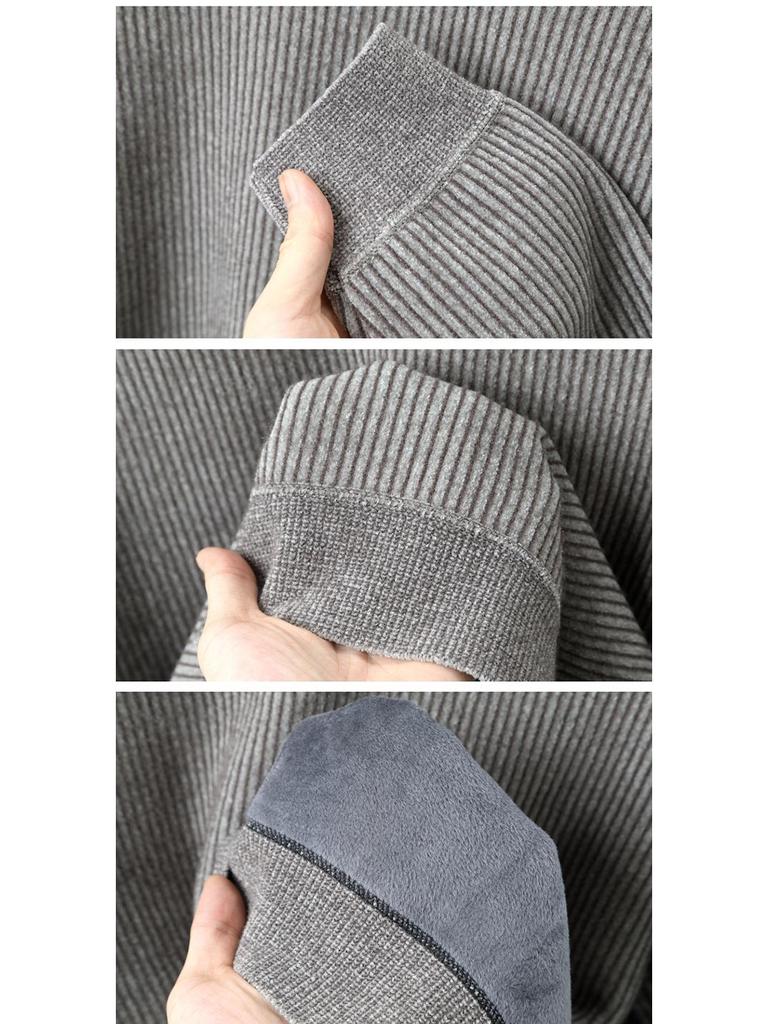 2025 Winter Men's Plus Velvet Round Neck Sweater: Casual, Simple, Warm Knitwear for Middle-Aged Comfort