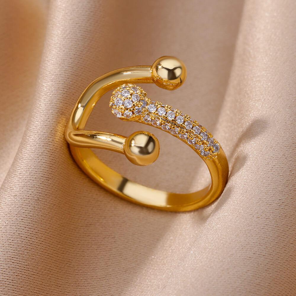 Zircon Chain Cross Rings For Women Vintage Gold Color Stainless Steel Geometric Open Ring Fashion Wedding Aesthetic Jewelry Gift