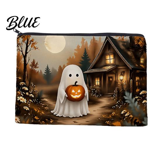 Makeup Storage Bag Halloween Bag Scratch Resistant Durable Canvas Cute Printed Zipper Toiletry Pouch for Cosmetics And Stationery Washable Cosmetic
