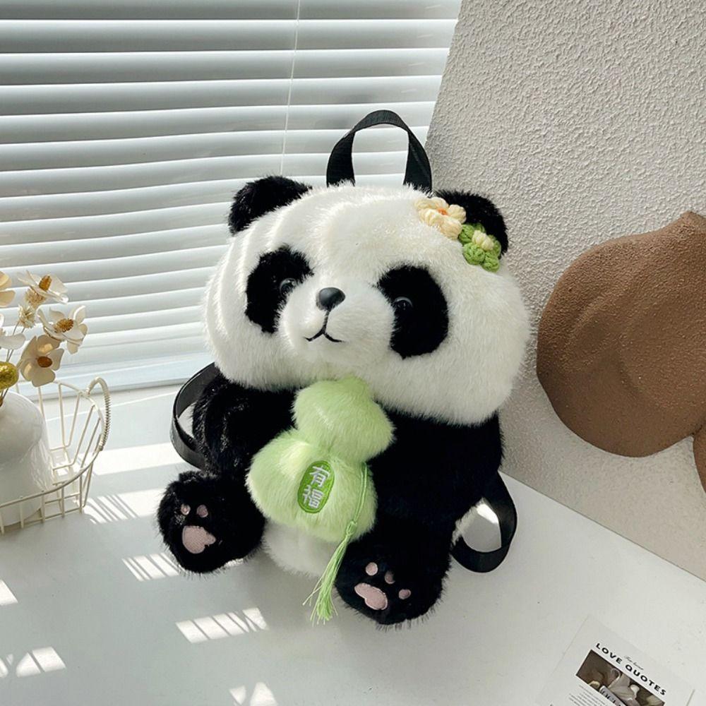 Large Capacity Panda Shaped Design Backpack Animal Doll Plush Schoolbag  Kids Playing Supplies