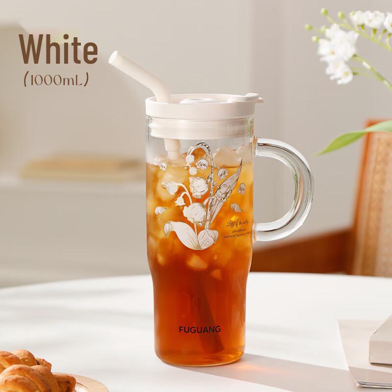 Fuguang Women s Large Capacity Double-Layer Glass Straw Cup